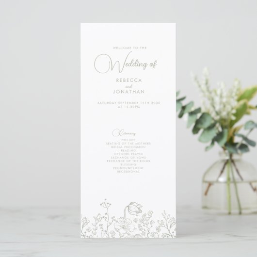 Wildflower Floral Sage Green Wedding Program (スタンド正面)