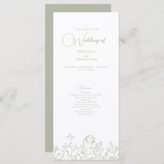 Wildflower Floral Sage Green Wedding Program (正面/裏面)