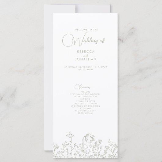 Wildflower Floral Sage Green Wedding Program (正面)