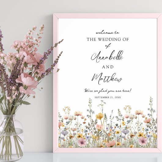 Wildflower Floral Wedding Welcome Sign ポスター
