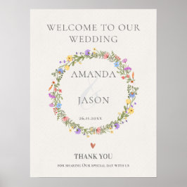 Wildflower Floral Wreath Welcome to Our Wedding ポスター