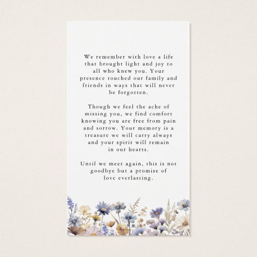 Wildflower Forever In Our Hearts Photo Prayer Card (裏面)