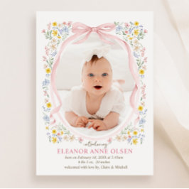 Wildflower Frame Birth Announcement 招待状