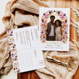 Wildflower Gardenカラフル Photo Save the Date 案内ポストカード