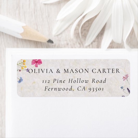 Wildflower Garden Blush Pink Watercolor Wedding ラベル (インサイチュ)