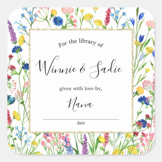 Wildflower Garden bookplate sticker スクエアシール (正面)
