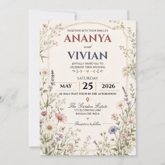 Wildflower Garden Botanical Rustic Wedding 招待状