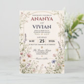 Wildflower Garden Botanical Rustic Wedding 招待状 (スタンド正面)