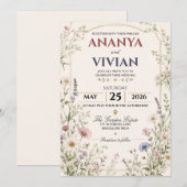 Wildflower Garden Botanical Rustic Wedding 招待状 (正面/裏面)