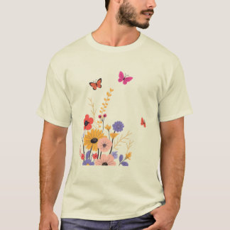 Wildflower Garden & Butterflies Folk Art  Tシャツ