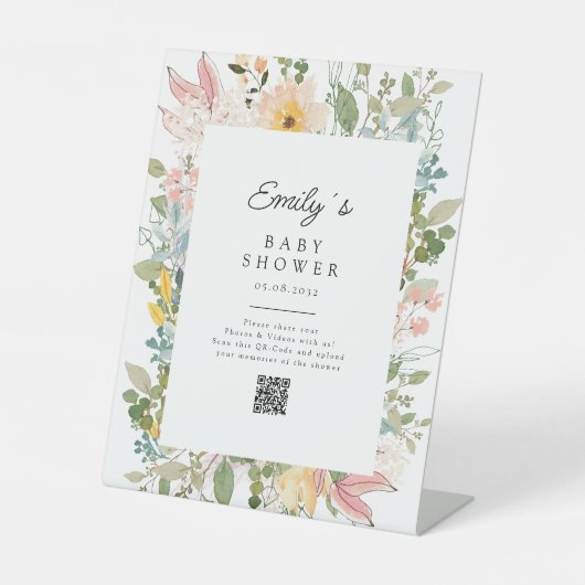 Wildflower Garden Charm Baby Shower QR Code 台座サイン (正面)