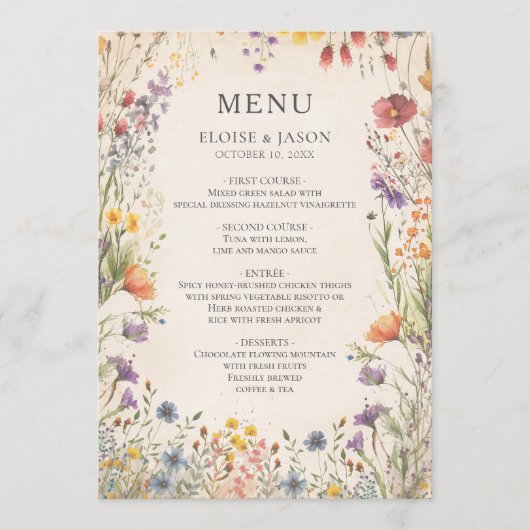  Wildflower Garden Chic Wedding Menu メニュー (正面)