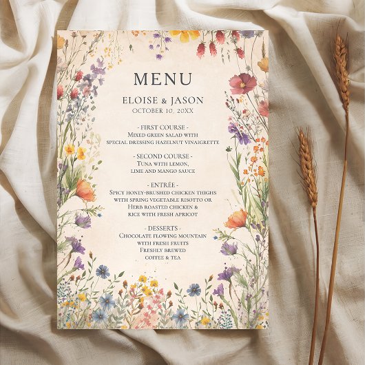 Wildflower Garden Chic Wedding Menu メニュー