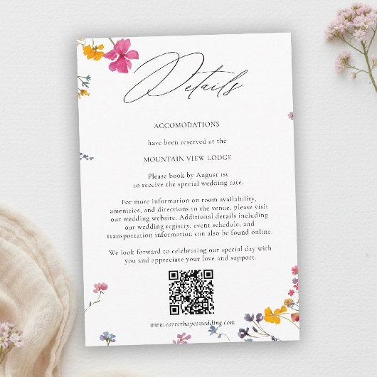 Wildflower Garden Elegant QR Code Wedding Details エンクロージャーカード