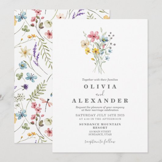 Wildflower garden floral Invitation 招待状 (正面/裏面)