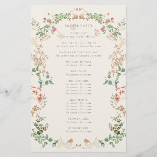 Wildflower Garden Floral Wreath Ceremony Program (裏面)