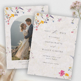 Wildflower Garden Modern Blush Pink Photo Wedding セーブザデート