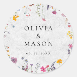 Wildflower Garden Modern Floral Ivory Chic Wedding ラウンドシール