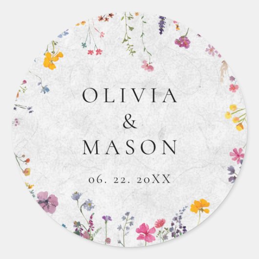 Wildflower Garden Modern Floral Ivory Chic Wedding ラウンドシール (正面)