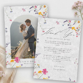 Wildflower Garden Modern Ivory Arch Photo Wedding サンキューカード