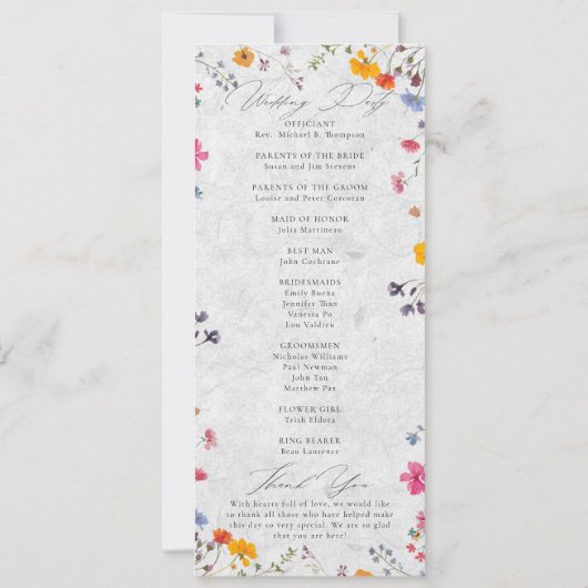 Wildflower Garden Modern Ivory Wedding Program (裏面)