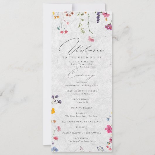 Wildflower Garden Modern Ivory Wedding Program (正面)