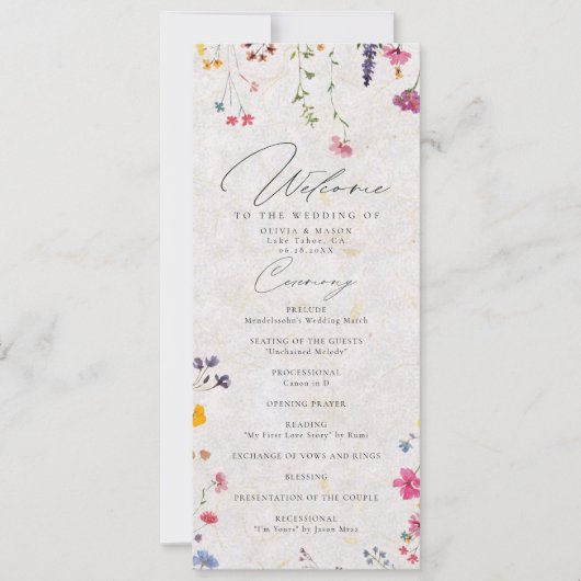 Wildflower Garden Modern Pink Wedding Program (正面)