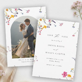Wildflower Garden Modern Watercolor Photo Wedding セーブザデート