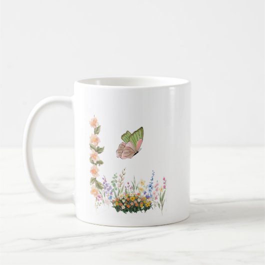 Wildflower Garden & Pink Butterfly Mug – Vintage F コーヒーマグカップ (左)
