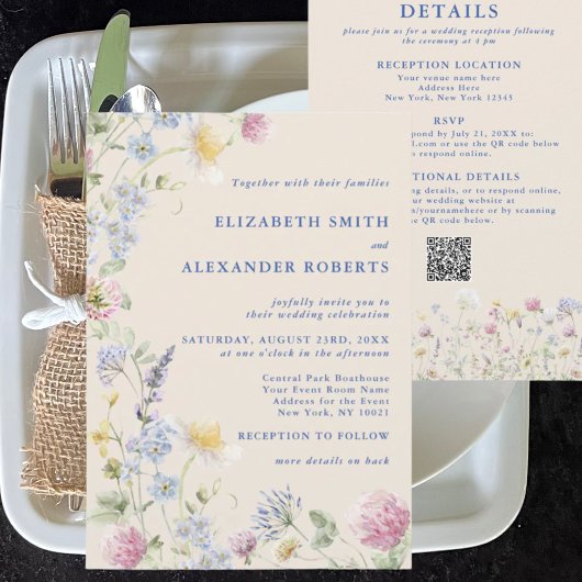 Wildflower Garden QRコード両面結婚式 招待状