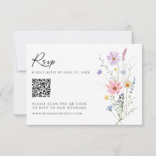 Wildflower Garden QR Code Wedding RSVP Card (正面)