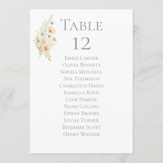 Wildflower Garden Table Number Seating Chart Cards (裏面)