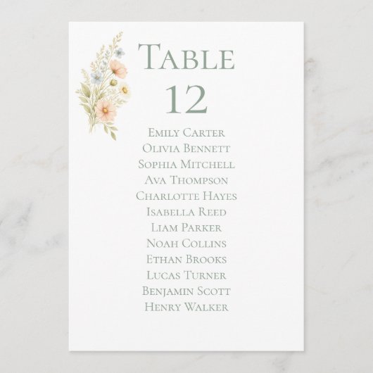 Wildflower Garden Table Number Seating Chart Cards (正面)