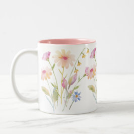 Wildflower Garden Watercolor Floral Two-Tone コーヒー ツートーンマグカップ