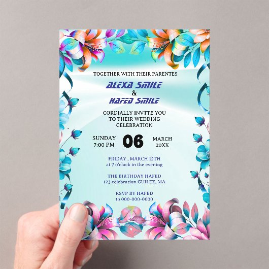 Wildflower Gatefold Wedding Invitation, Pretty Wed アクリル招待状 (インサイチュ (ポータブル))