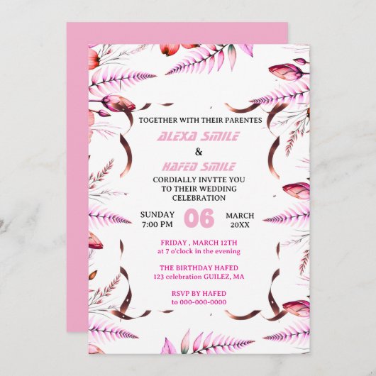 Wildflower Gatefold Wedding Invitation, Pretty Wed 招待状 (正面/裏面)