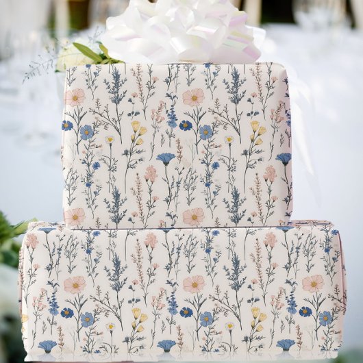 Wildflower Gift Wrapping Paper Blue & Pink ラッピングペーパー