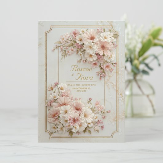 Wildflower Gilded Ticket Frame Wedding 招待状 (スタンド正面)