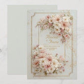Wildflower Gilded Ticket Frame Wedding 招待状 (正面/裏面)
