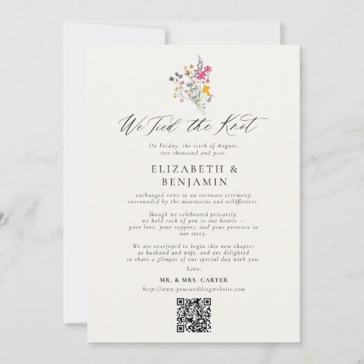 Wildflower Grace Elopement Wedding Announcement 招待状 (正面)