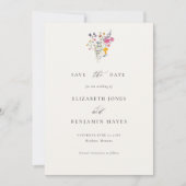 Wildflower Grace Modern Watercolor Photo Wedding セーブザデート (正面)