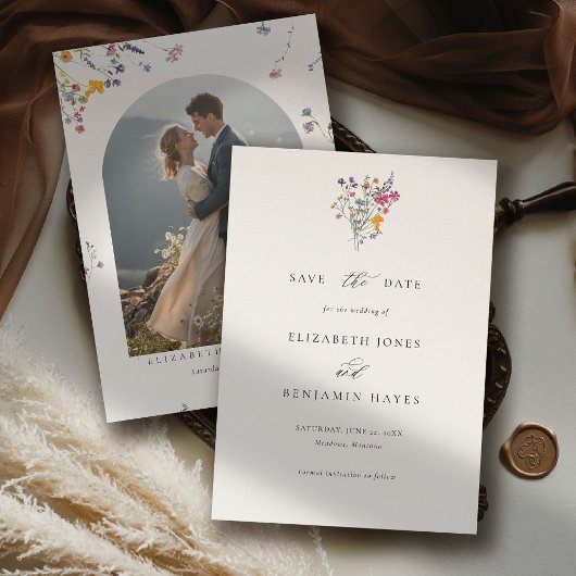 Wildflower Grace Modern Watercolor Photo Wedding セーブザデート