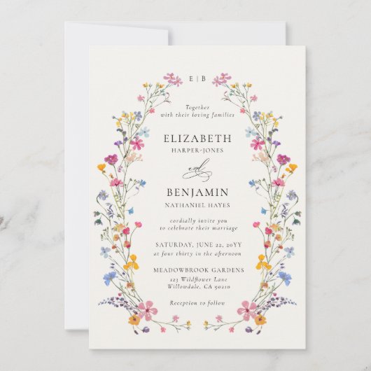 Wildflower Grace Romantic Garden Elegant Wedding 招待状 (正面)
