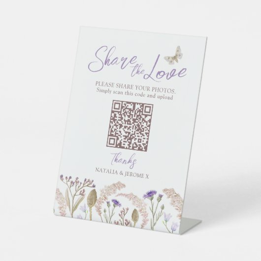 Wildflower grass watercolor fall wedding QR 台座サイン (正面)