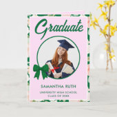 Wildflower Green Gingham Bow Photo Graduation  カード (黄色い花)