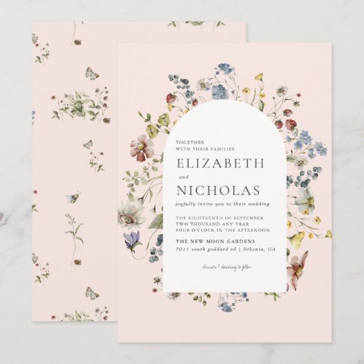 Wildflower+Greenery+Botanical+Wedding 招待状 (正面/裏面)