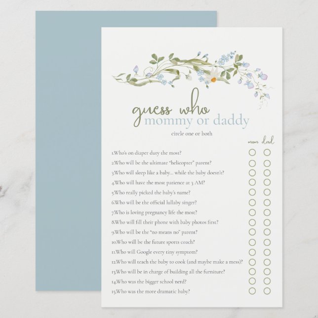 Wildflower Guess Who Mommy or Daddy Baby Shower  (正面/裏面)