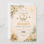 Wildflower Honey Bee 2歳の誕生日 フローラルガーデン 招待状 (正面)