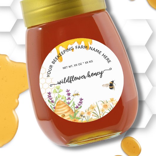 Wildflower Honey Jar Labels | Honeybee Bee Apiary ラウンドシール
