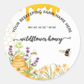 Wildflower Honey Jar Labels | Honeybee Bee Apiary ラウンドシール (正面)